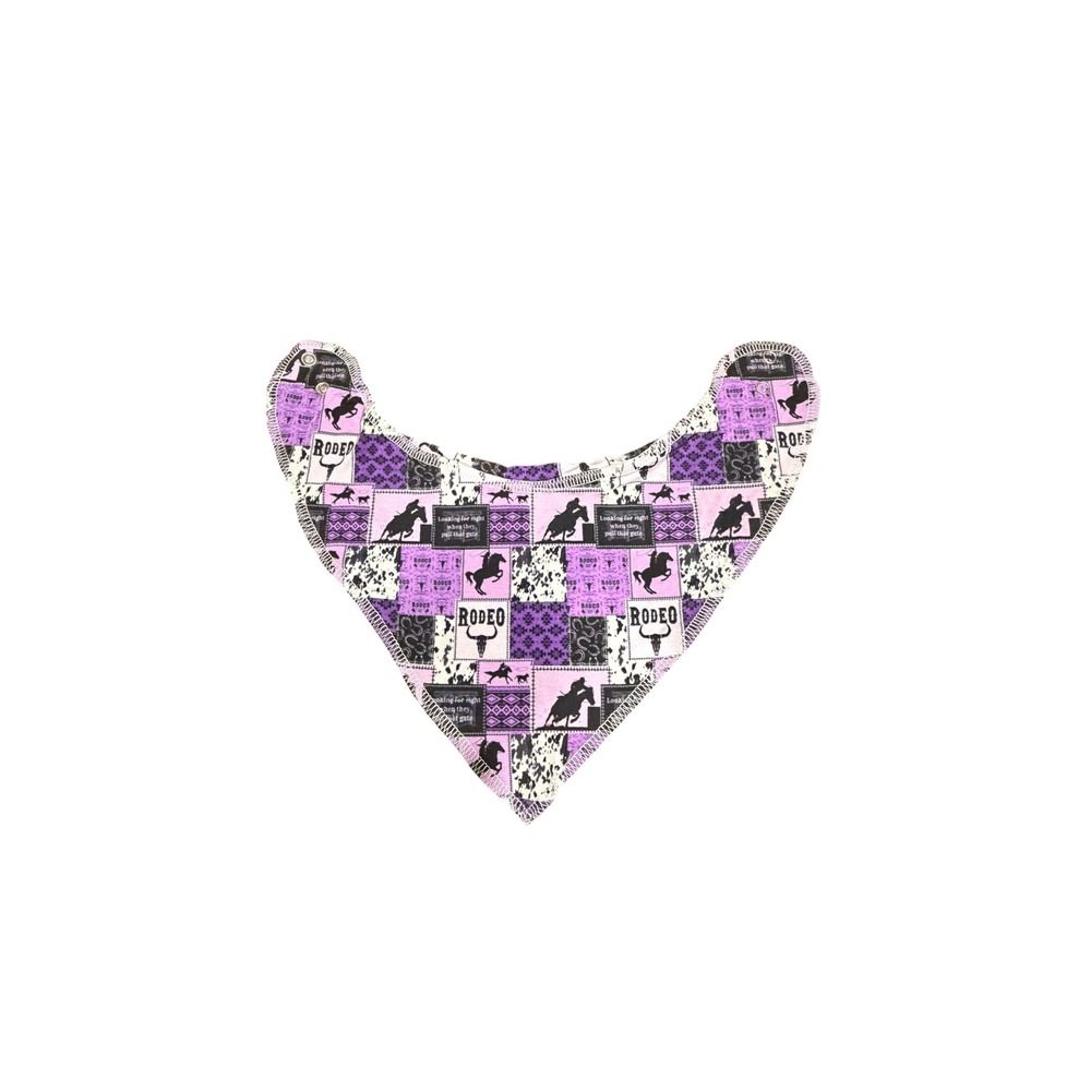 Purple Rodeo Patchwork Bandana Bib Western Horse Cowhide Print Snap Closure